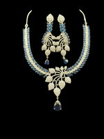 American Diamond & Blue Sapphire Necklace Set | Elegant Leaf Design – Famaza Couture