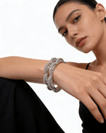 Zia Wave American Diamond Bangle Set | Trendy Silver Plated Cuff Bracelets for Women
