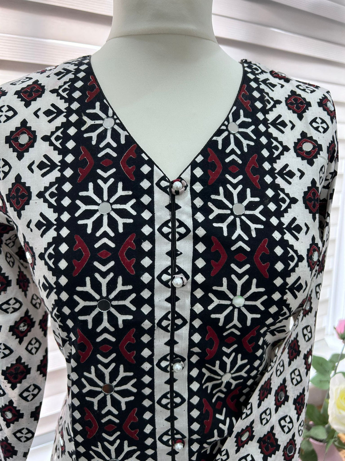 Traditional Ajrak Sindhi Kurta/Dress - Maroon/White