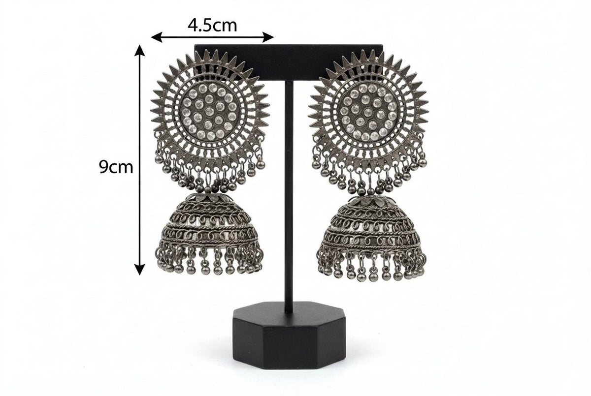 Posh Silver Oxidised Jhumka Earrings with Antique Black Finish | Luxury & Party Wear Earrings