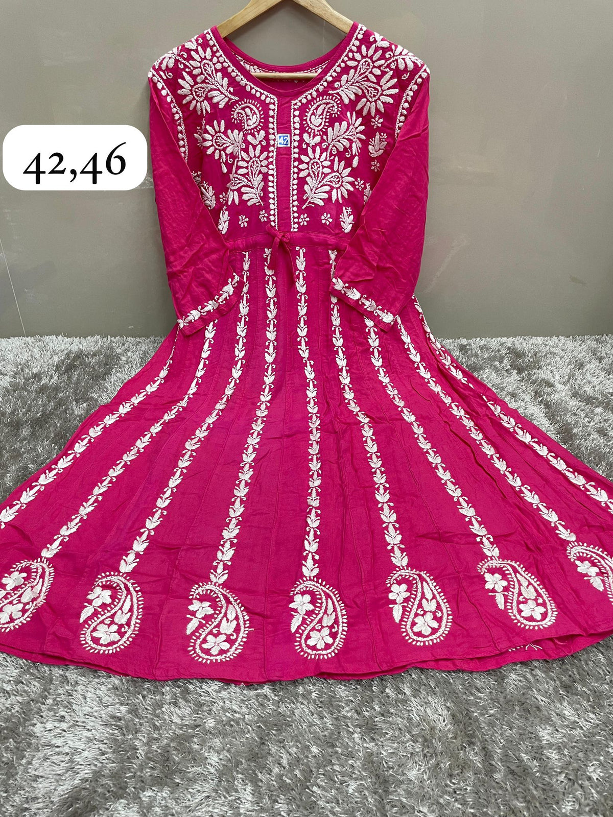 Chikankari Anarkali Long Kurta with Pockets | Handcrafted Modal Fabric – Famaza Couture