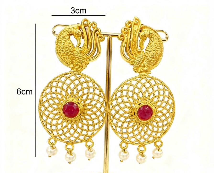 Peacock figure Traditional Gold-toned Brass earrings| Heritage Bell Earrings
