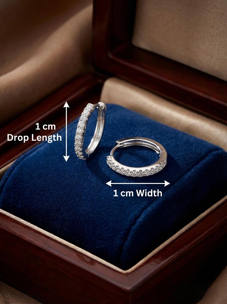 Silver Finish AD White Stone Curved Stud Earrings - Drop length is 2cm