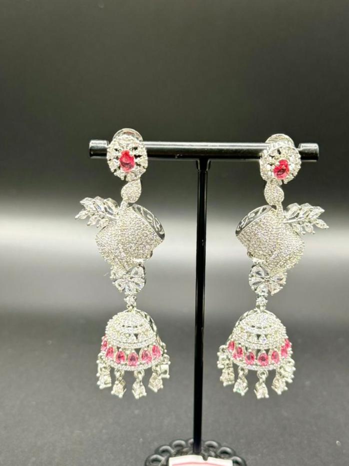 American Diamonds drop Jhumka earrings/Silver Finish Earrings