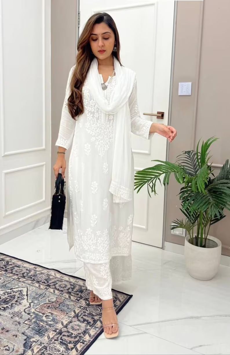 Chikankari -2Pc dress - Kurta/Shirt/Top with Trousers