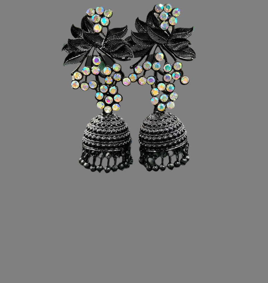 Black fancy stone jhumki earrings | Lightweight Handcrafted Bridal Jewellery – Famaza Couture