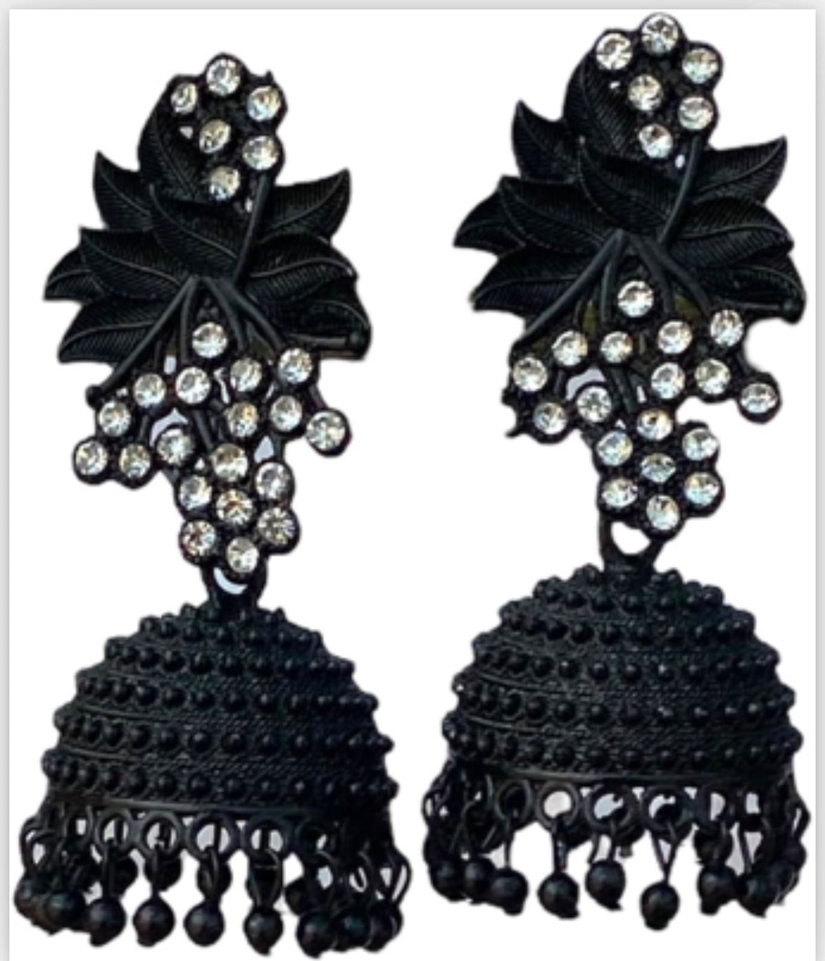 Black fancy stone jhumki earrings | Lightweight Handcrafted Bridal Jewellery – Famaza Couture