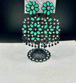 Black with coloured stone Earrings | Lightweight Handcrafted Bridal Jewellery – Famaza Couture