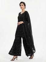 Black Chikankari Embroidered Viscose Gharara | Pants | Handmade Shadow and pearls Work Trousers only