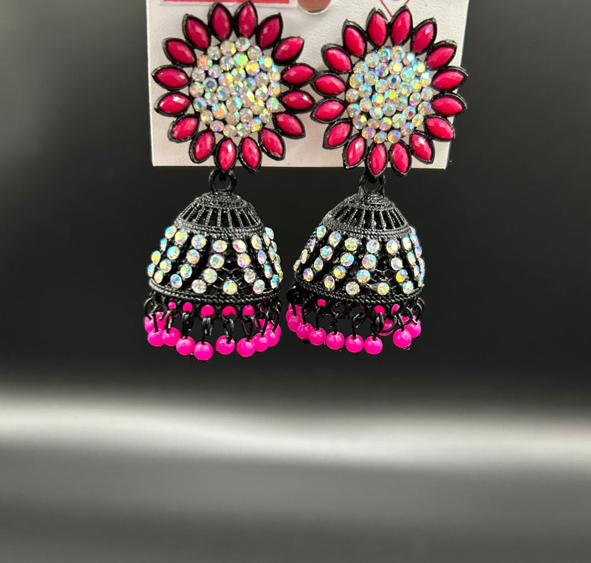 Black fancy sun flower Jhumki earrings | Lightweight Handcrafted Bridal Jewellery – Famaza Couture