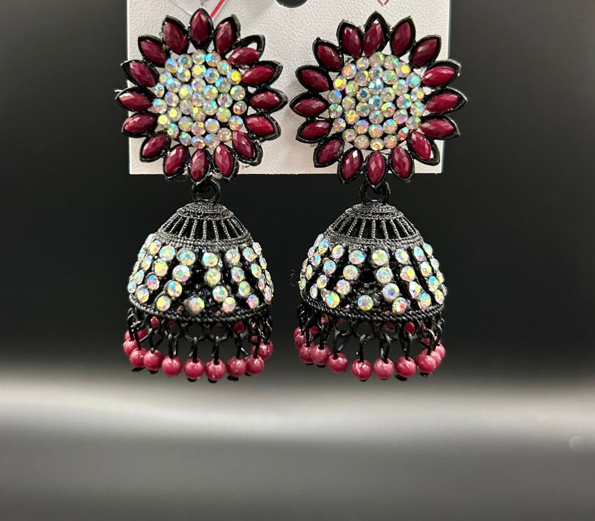 Black fancy sun flower Jhumki earrings | Lightweight Handcrafted Bridal Jewellery – Famaza Couture