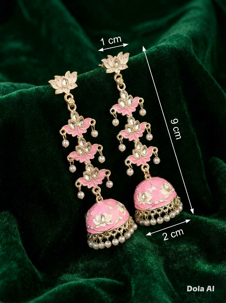 Meenakari Tulip Long Jhumka Earrings | Silver Ethnic Statement Jewellery – Famaza Couture London