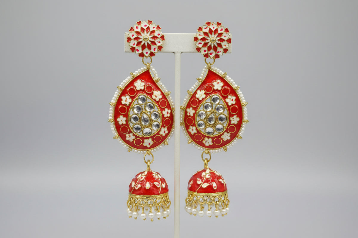Meenakari Ambi Long Jhumka Earrings | Lightweight Bridal & Party Wear – Famaza Couture
