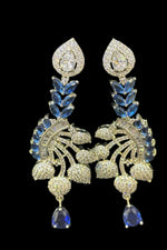 American Diamond & Blue Sapphire Necklace Set | Elegant Leaf Design – Famaza Couture