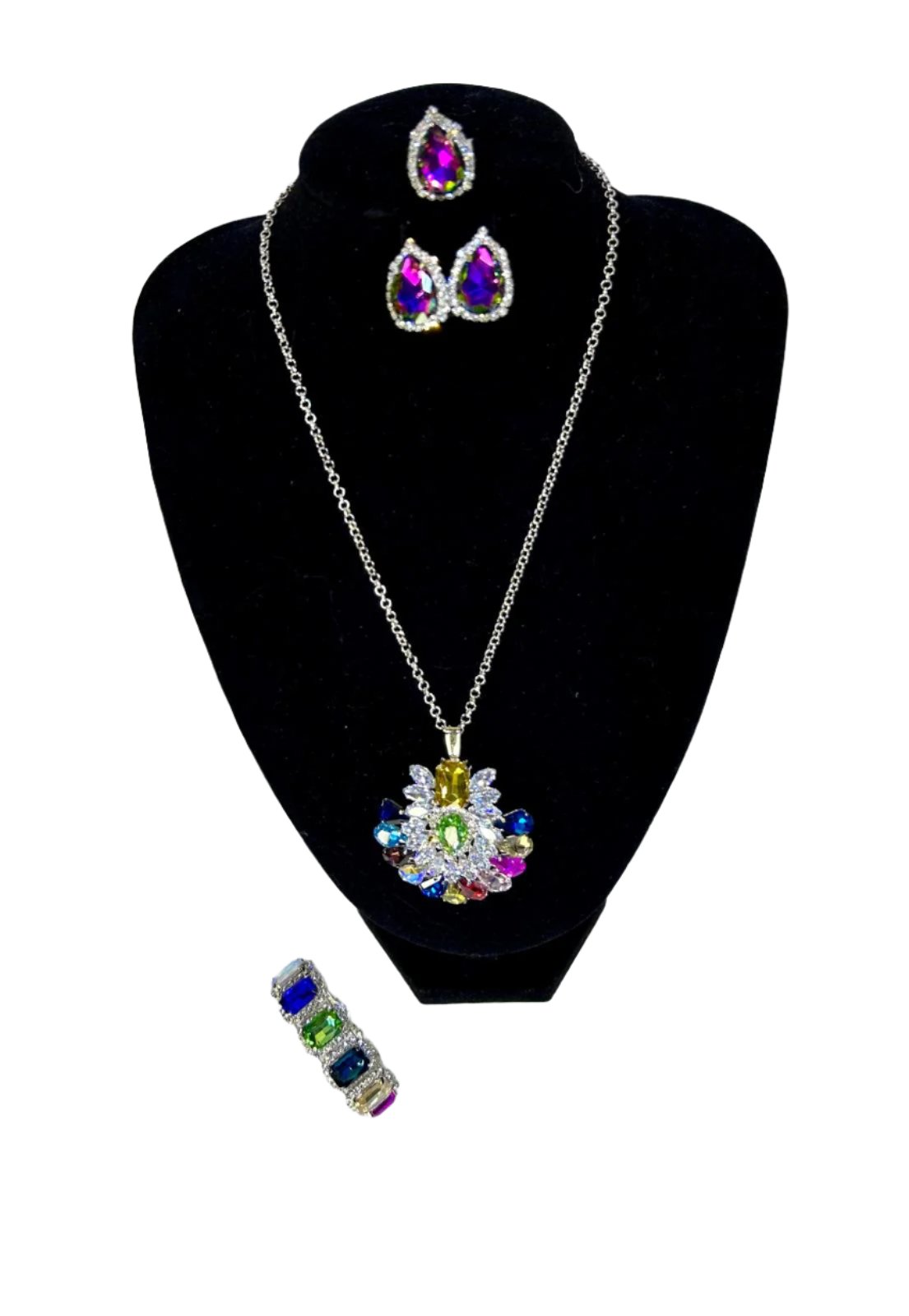 Multi Sapphire and American Diamond Pendant Necklace