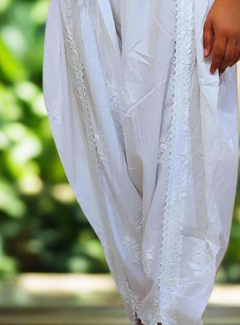 White Dhoti Pants | Handmade chikankari Tulip Trousers – Famaza Couture