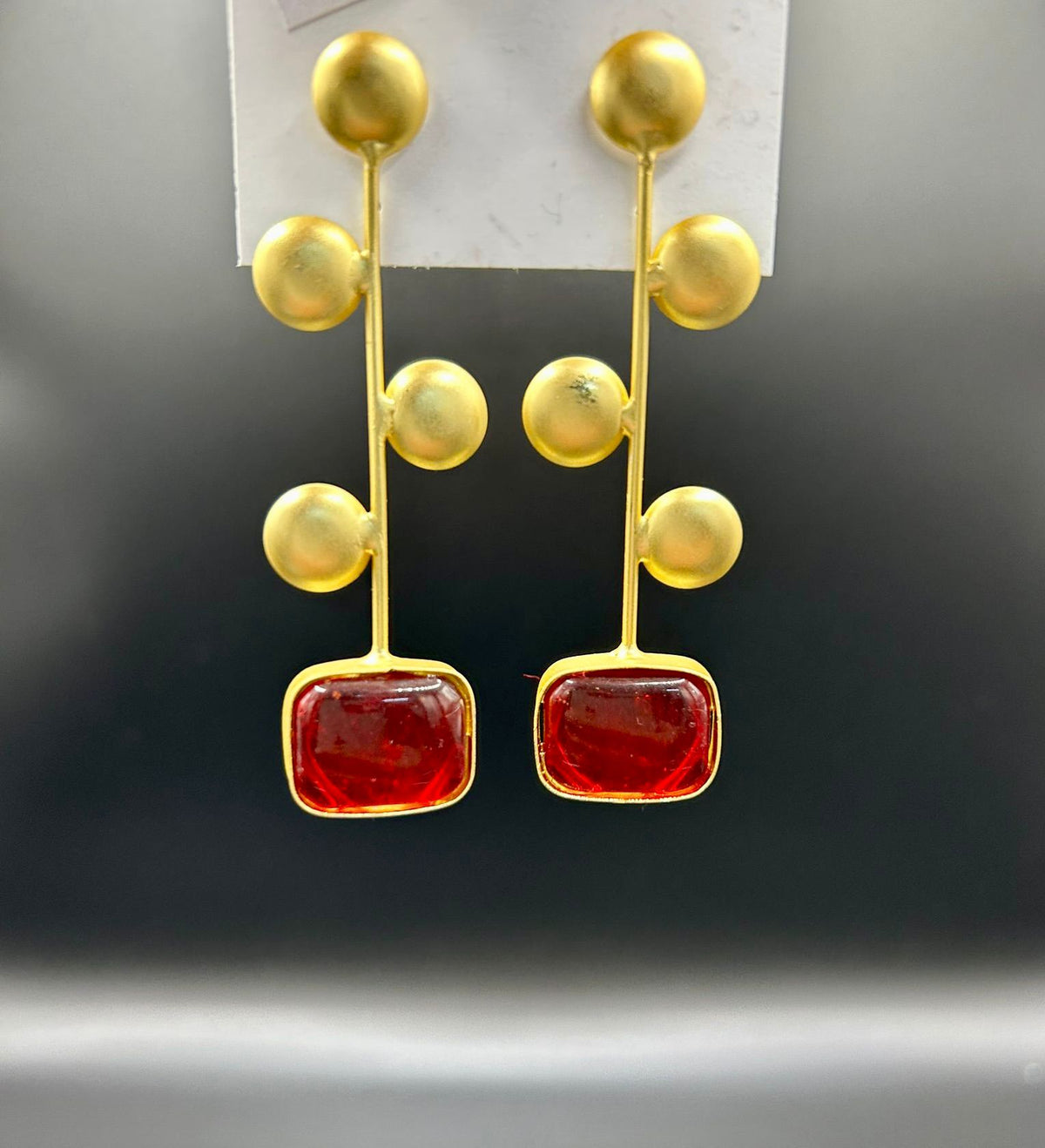 Monalisa Stone with coin golden Earrings | Handcrafted Statement Jewellery – Famaza Couture