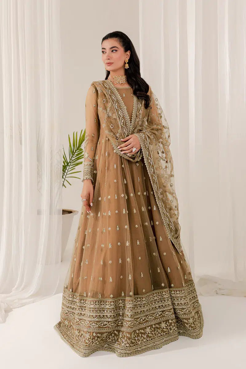 Elegant Beige Pakistani 3-Piece Party Wear Maxi Dress | Long Embroidered Evening Gown