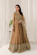 Elegant Beige Pakistani 3-Piece Party Wear Maxi Dress | Long Embroidered Evening Gown