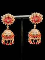 Handcrafted American Diamond Mini Ruby pink Jhumka, earrings/Golden Finish Earrings