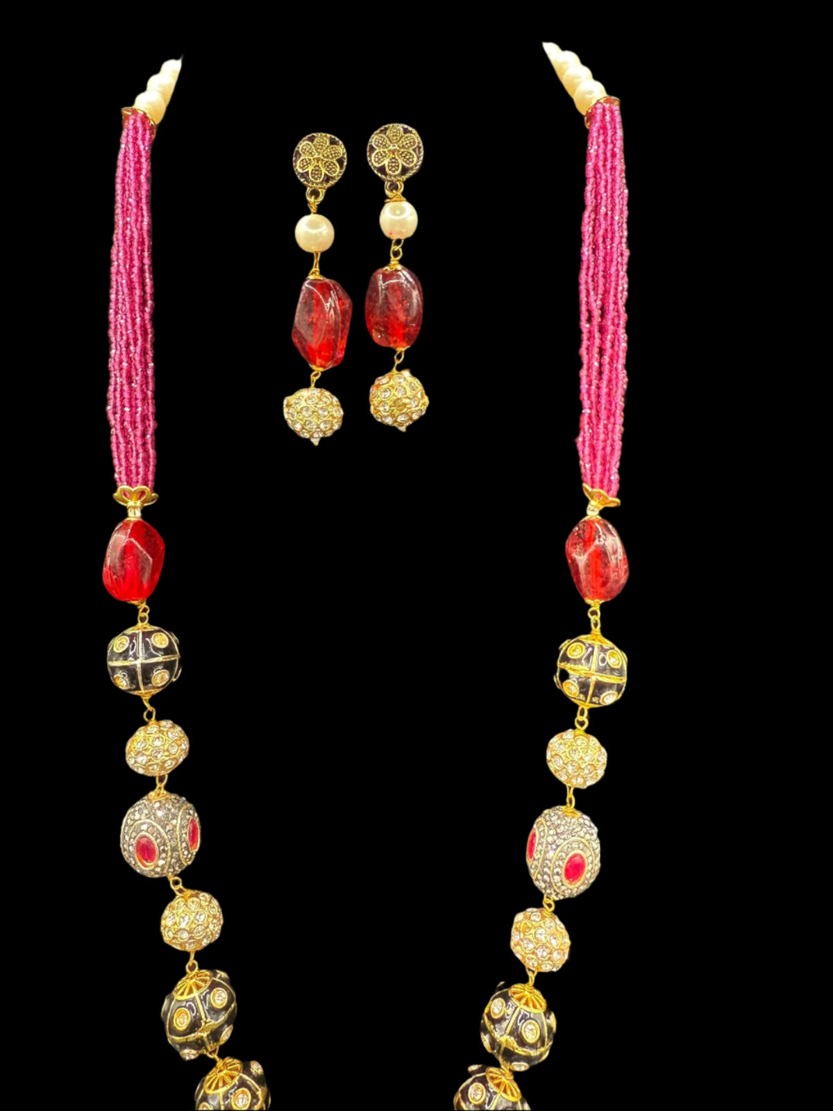 Tanjore Art Meenakari beaded Mala Set | Regal Bridal Necklace – Famaza Couture