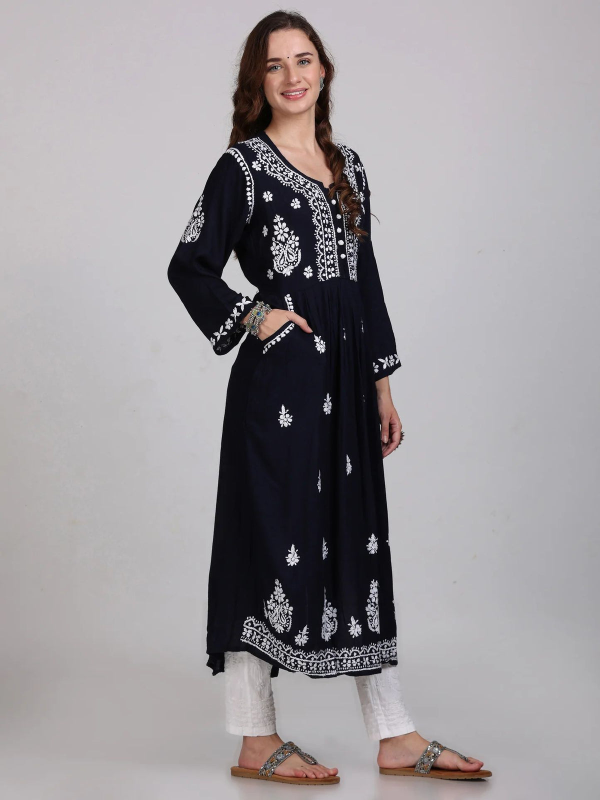 Chikankari Kurta/Shirt/Top with Pockets