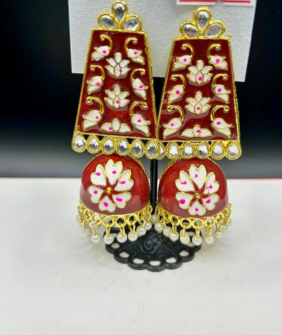 Meenakari long Jhumka Earrings | Lightweight Handcrafted Bridal Jewellery – Famaza Couture