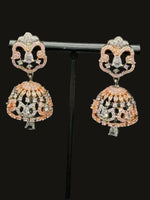 Handcrafted American Diamond Jhumka Earrings - Black Rose gold Finish | Famaza Couture