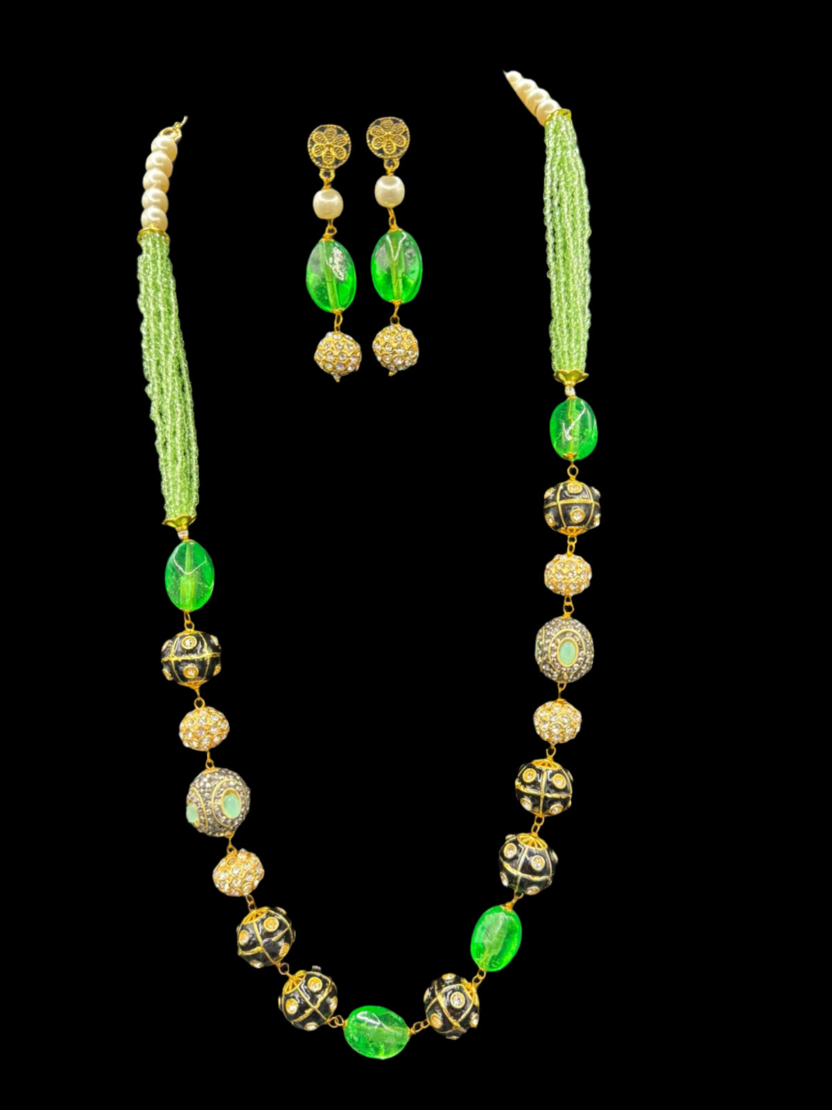 Tanjore Art Meenakari beaded Mala Set | Regal Bridal Necklace – Famaza Couture