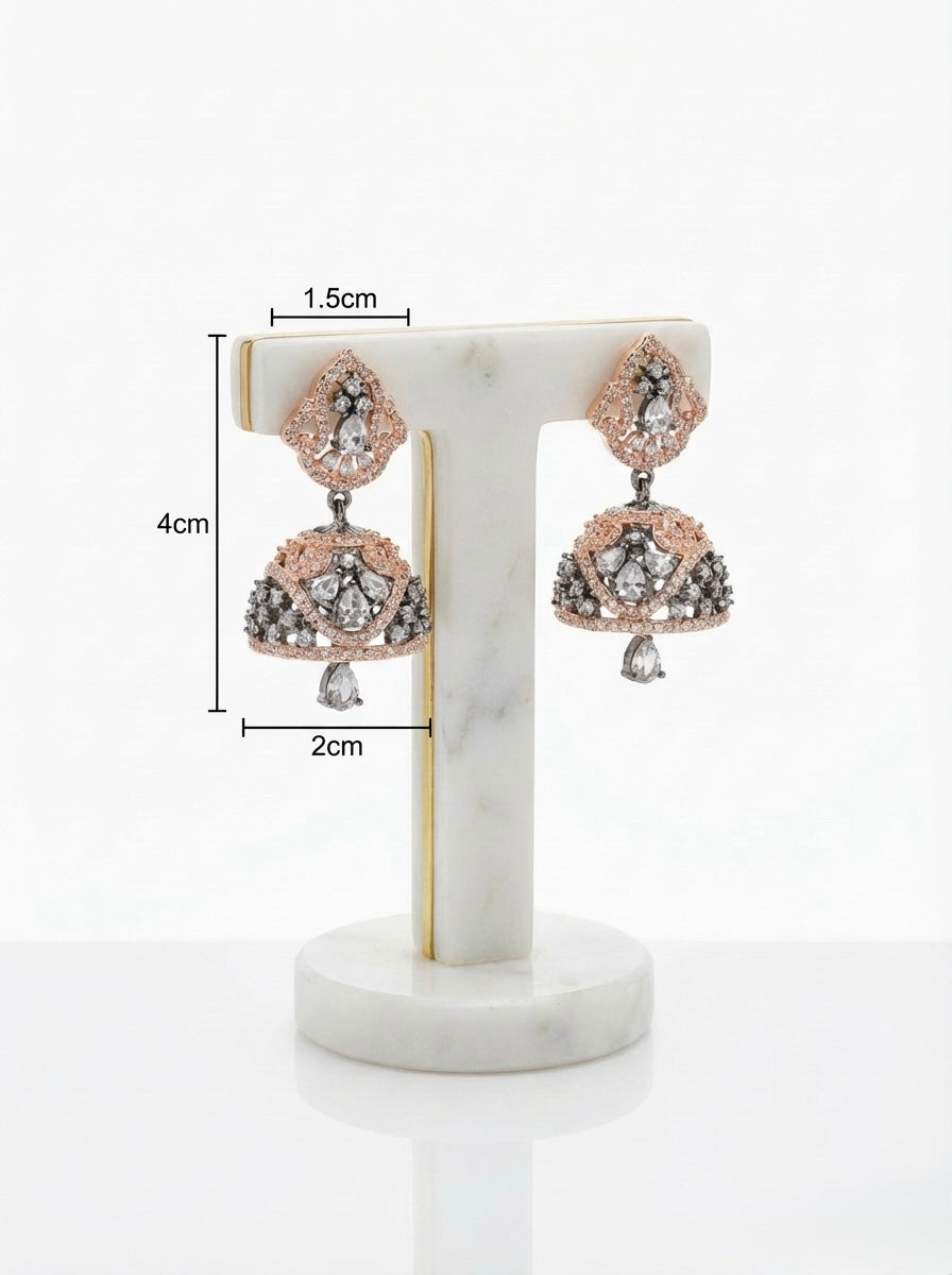 Midnight Rose | American Diamond Mini Black & Rosegold Jhumkas | Handcrafted Party Wear Earrings