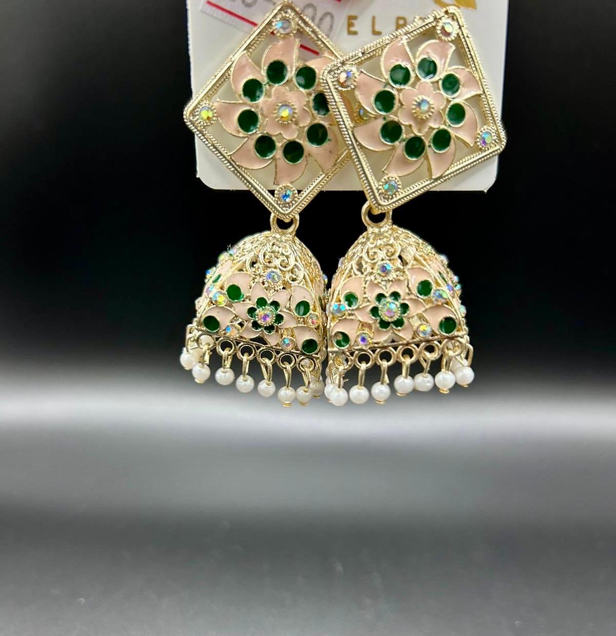 Meenakari stud Jhumka Earrings | Lightweight Handcrafted Jewellery – Famaza Couture