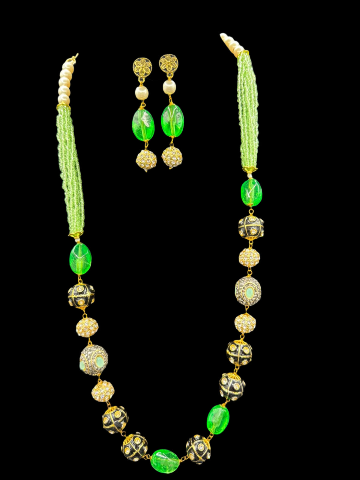 Tanjore Art Meenakari beaded Mala Set | Regal Bridal Necklace – Famaza Couture