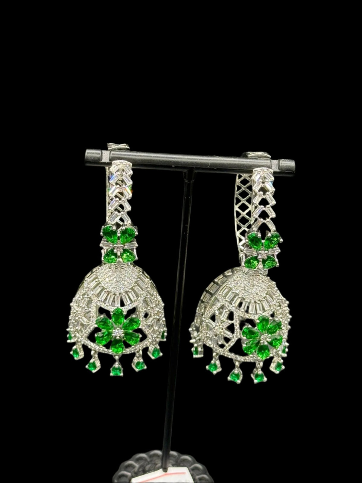 American Diamond Jhumka Earrings | Silver Finish Drop Bali – Elegant & Timeless