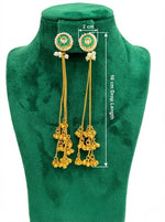Emerald Green Stud & Golden Ghungroo Tassel Earrings — Brass Statement Jewellery