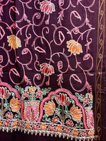 Lotus flower all-over Kashmiri Embroidered Pashmina Scarf | Handcrafted Shawl – Famaza Couture