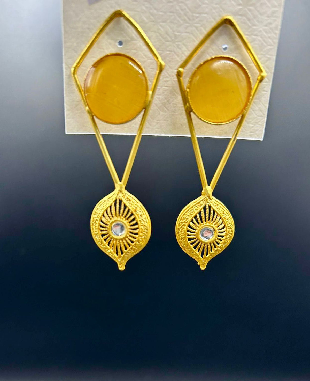 Monalisa Stone Golden golden Earrings | Handcrafted Statement Jewellery – Famaza Couture