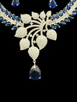 American Diamond & Blue Sapphire Necklace Set | Elegant Leaf Design – Famaza Couture