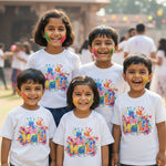 4-7 years old children are wearing Happy Holi T-Shirt
