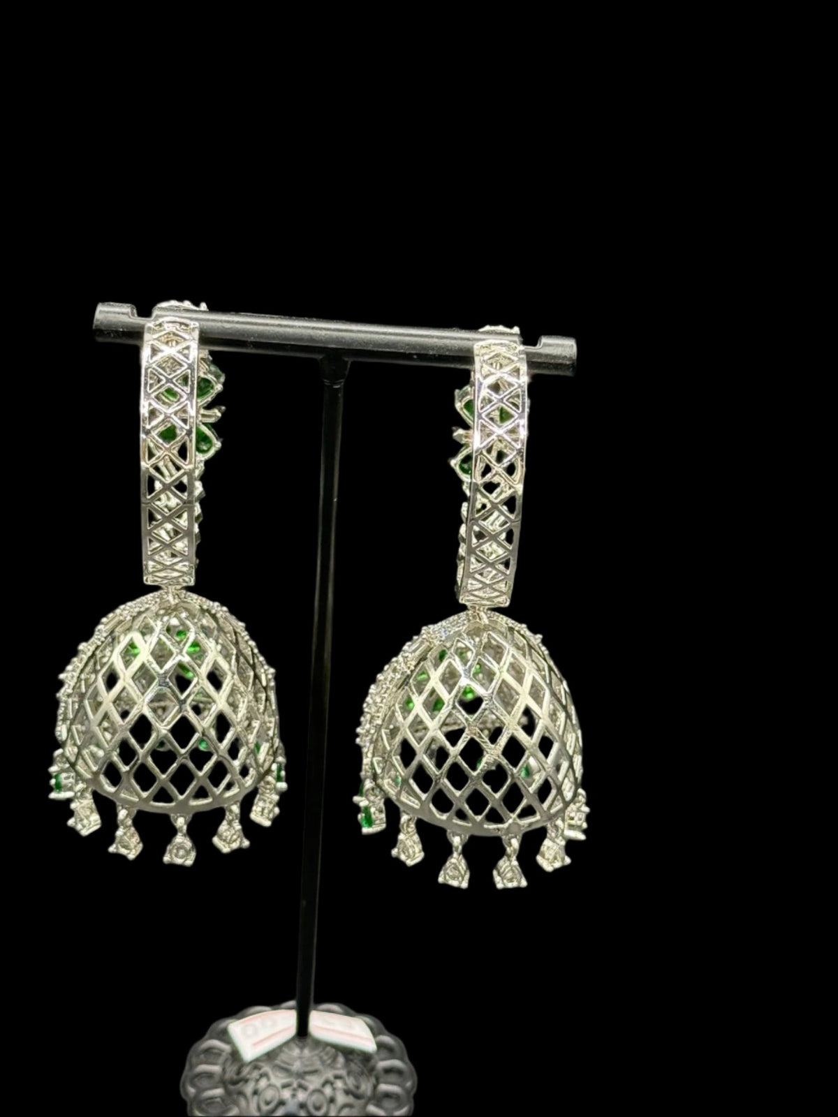 American Diamond Jhumka Earrings | Silver Finish Drop Bali – Elegant & Timeless