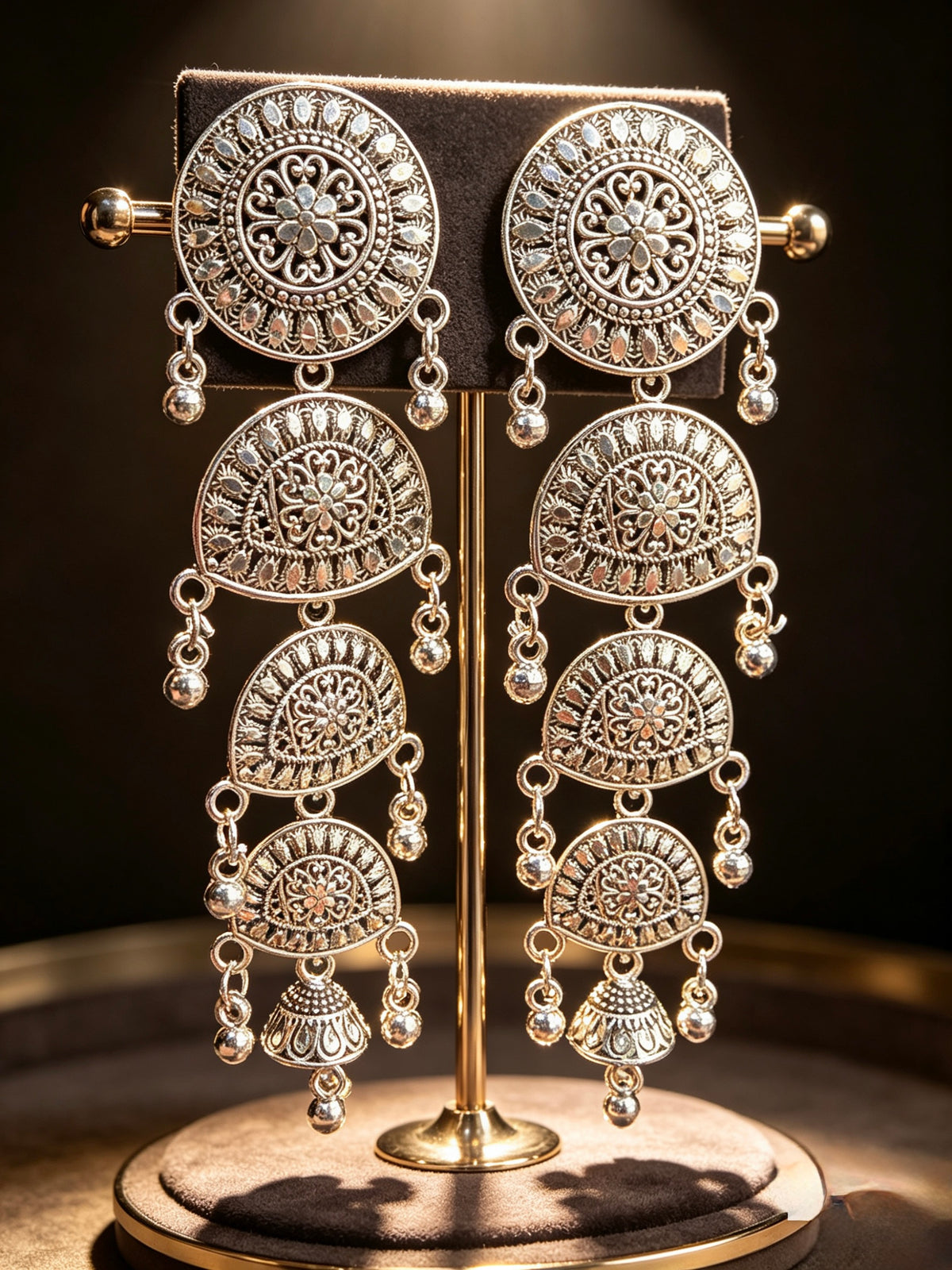 The Shanzey Antique Chandbali Earrings | Ultra-Lightweight Oxidised Navratri Jewellery