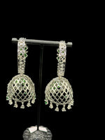 American Diamond Jhumka Earrings | Silver Finish Drop Bali – Elegant & Timeless