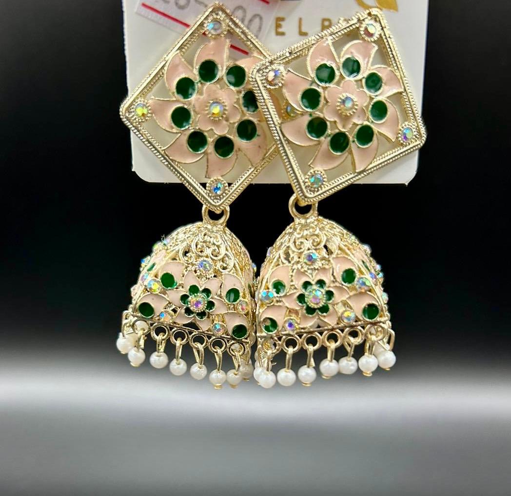 Meenakari stud Jhumka Earrings | Lightweight Handcrafted Jewellery – Famaza Couture