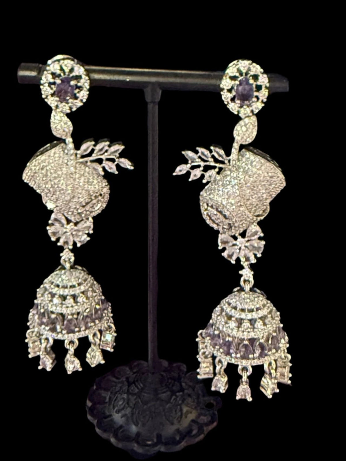 American Diamonds drop Jhumka earrings/Silver Finish Earrings