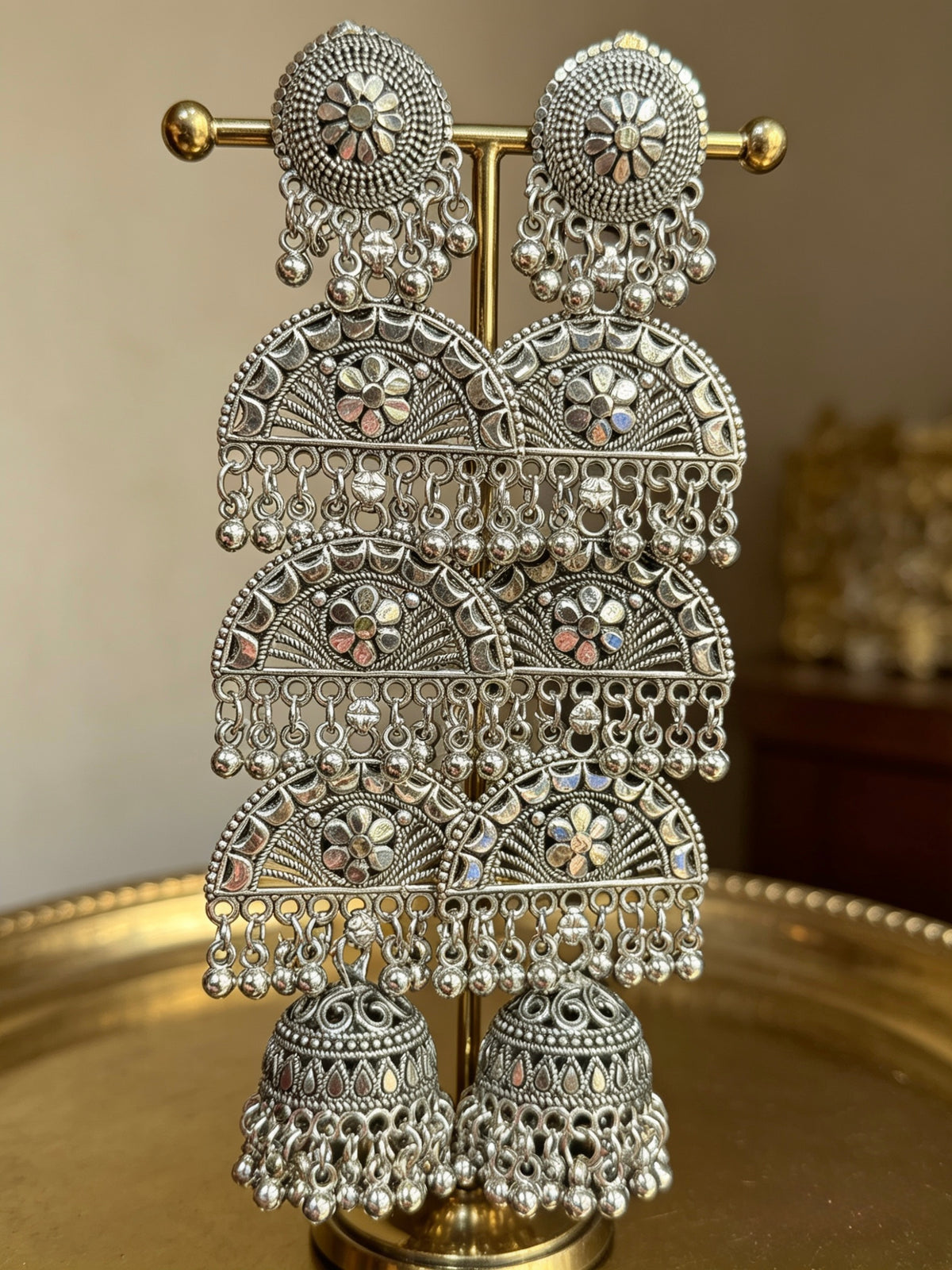 The Royal Garba: Lightweight Antique-Oxidised Chandelier Earrings