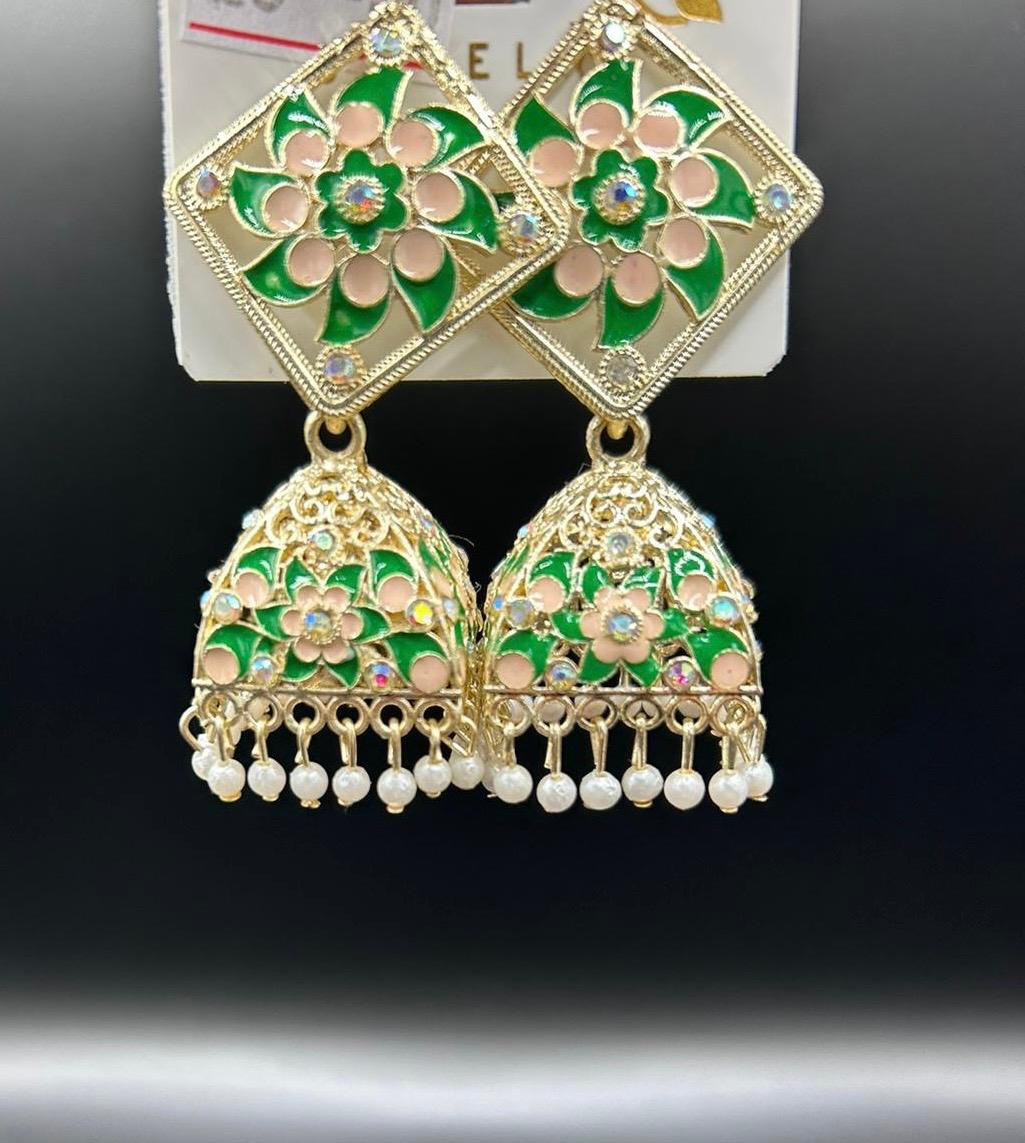 Meenakari stud Jhumka Earrings | Lightweight Handcrafted Jewellery – Famaza Couture