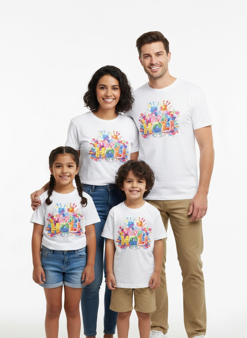 Splash Ready Happy Holi Adult Unisex Tee | 100% Breathable Cotton | Hand-Printed Festival Style