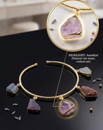 The Eos Raw Gemstone Gold Open Cuff Bangle | Famaza Couture