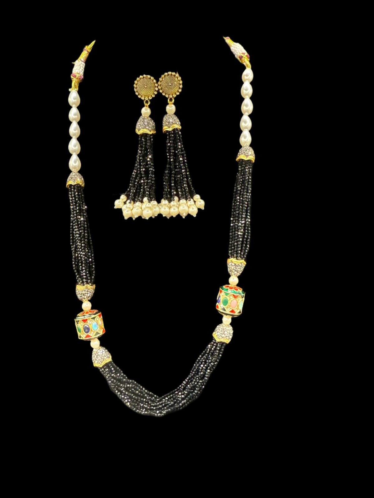 Tanjore Art Beaded Mala Set | Regal Bridal Pearl Necklace – Famaza Couture