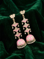 Meenakari Tulip Long Jhumka Earrings | Silver Ethnic Statement Jewellery – Famaza Couture London