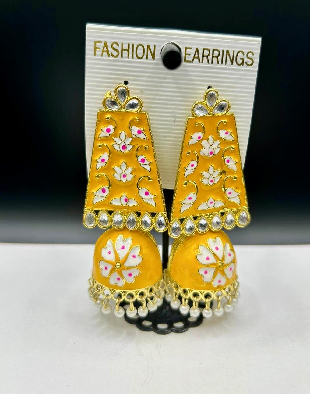 Meenakari long Jhumka Earrings | Lightweight Handcrafted Bridal Jewellery – Famaza Couture